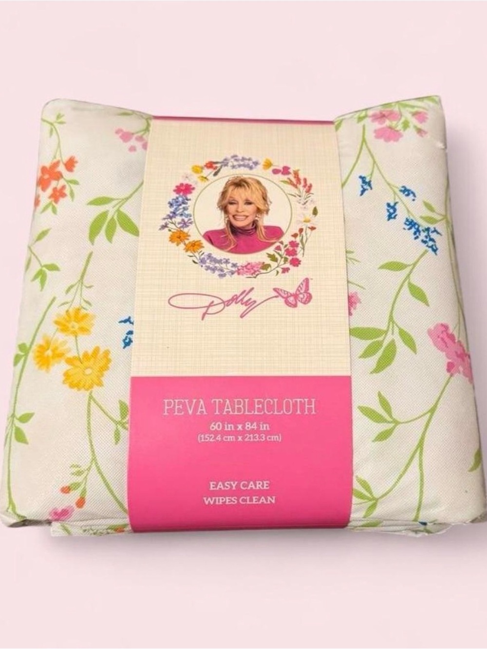 Dolly Parton Floral PEVA Tablecloth - White with Floral Print * read description